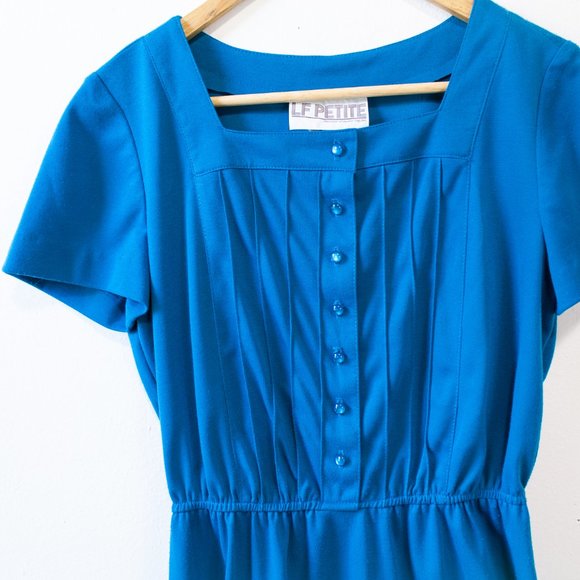 vintage blue knit dress button up - Picture 4 of 7